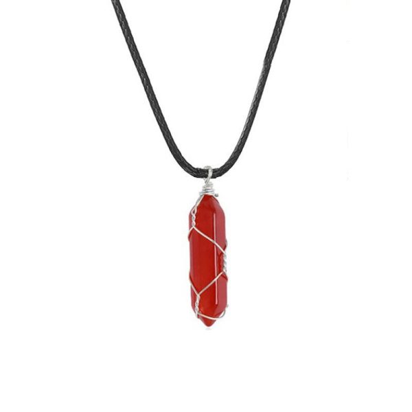 Copper Wire Wrapped Pendant Crystal Necklace - Image 4