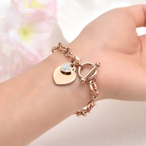 Titanium steel heart-shaped rose gold bracelet - Image 4