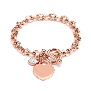 Titanium steel heart-shaped rose gold bracelet