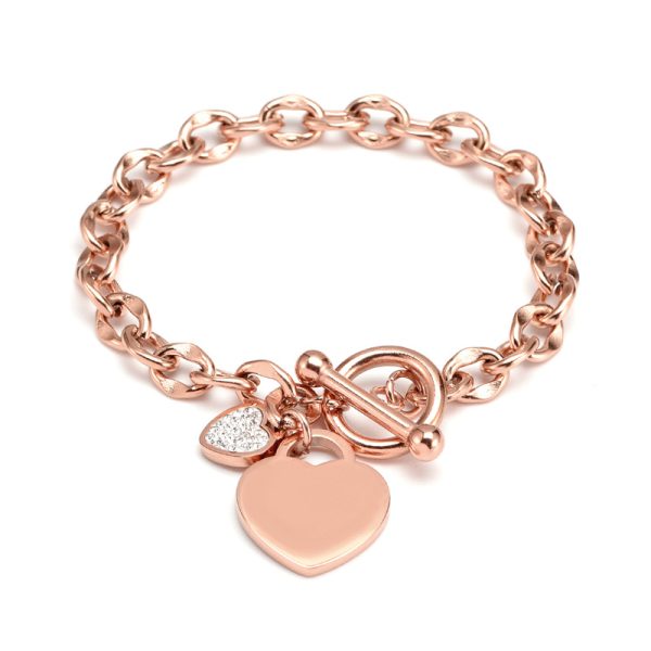 Titanium steel heart-shaped rose gold bracelet