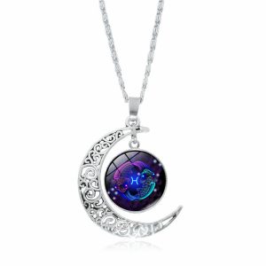 Twelve Constellations Time Gemstone Moon Glass Pendant