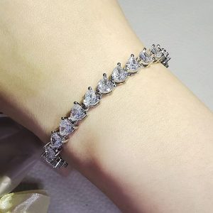 Moissanite minimalist silver plated fashionable heart bracelet
