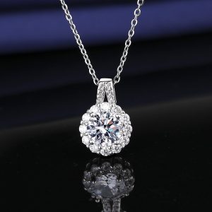 two carat moissanite fashionable princess round bag necklace