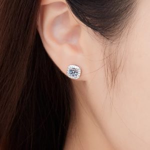 S925 pure silver moissanite stone earrings  square candy design