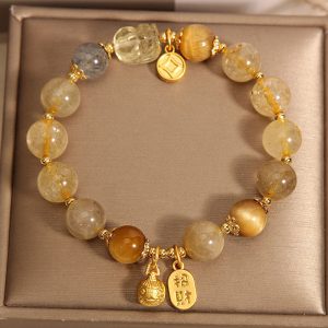 Natural Yellow Amethyst Bracelet with Fierce Tiger Design for Women