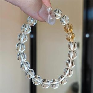 Natural White Amethyst Bracelet with Unique Design Paired with Yellow Tourmaline
