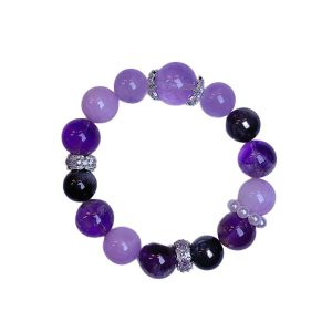 Natural Amethyst Large Pink Crystal Bead Bracelet for Women