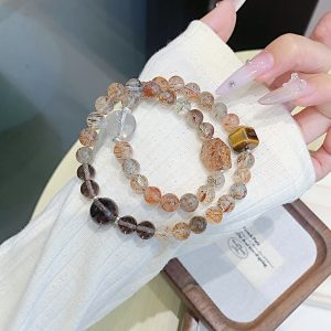 Original design natural black gold bracelet with crystal beads and double circles