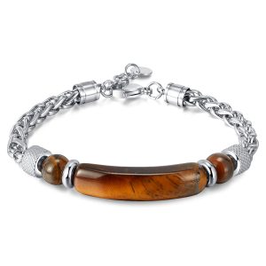 Retro stainless steel chain tiger eye stone bracelet